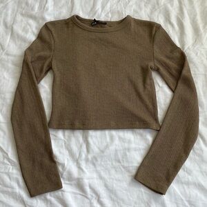 ZARA CROPPED LONG SLEEVE BROWN - SIZE SMALL